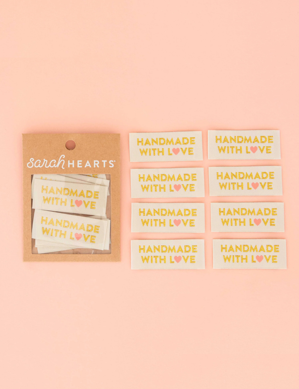 Sarah Hearts - Sewing Labels - Handmade With Love Gold