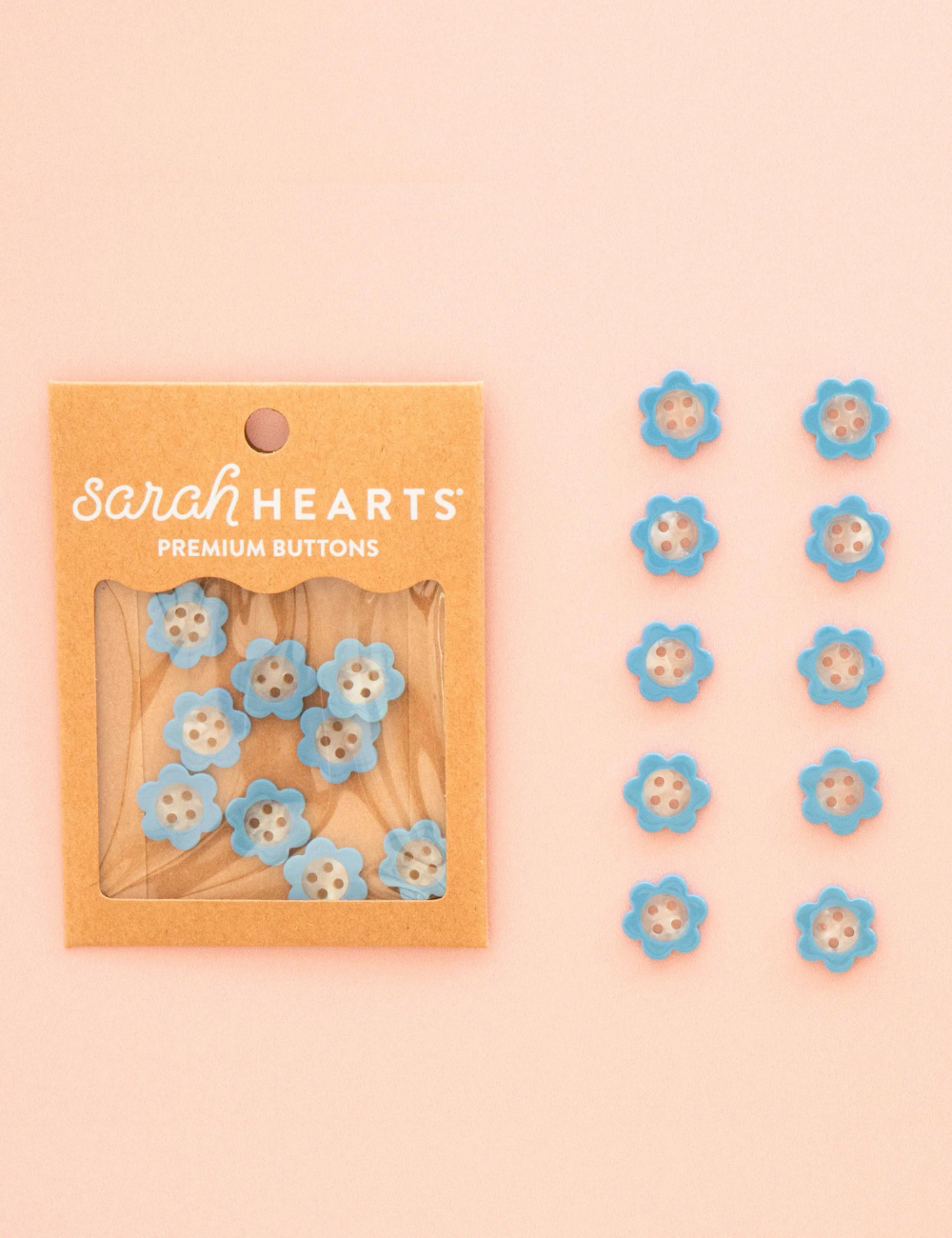 Sarah Hearts - Buttons - Blue Daisy - Small