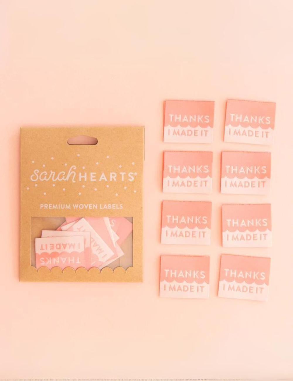Sarah Hearts - Sewing Labels - Thanks I Made It - Coral