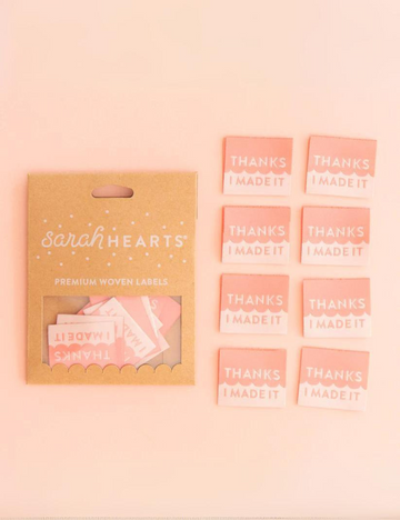 Sarah Hearts - Sewing Labels - Thanks I Made It - Coral
