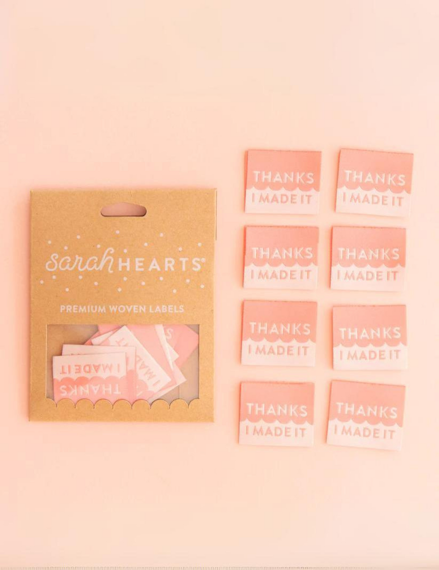 Sarah Hearts - Sewing Labels - Thanks I Made It - Coral