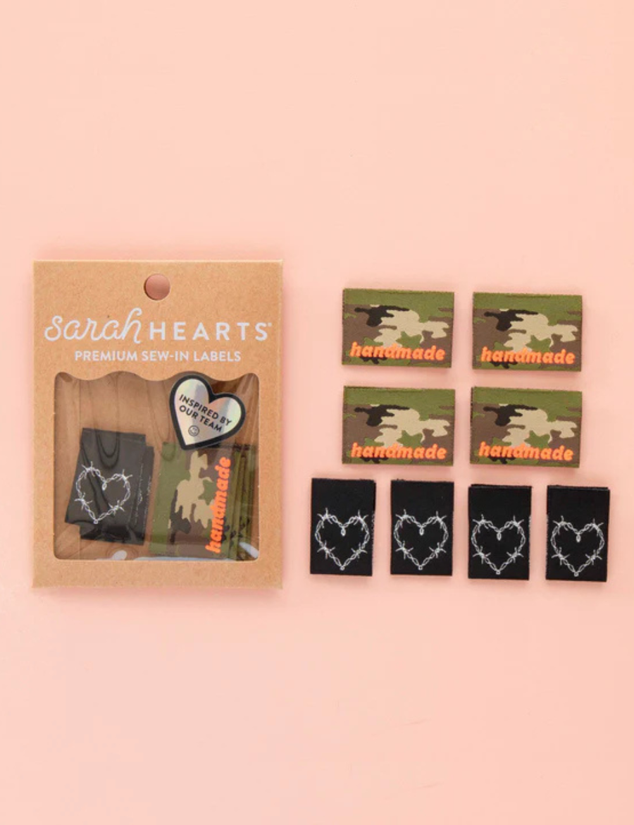 Sarah Hearts - Sewing Labels - Camo and Barbed Wire Heart