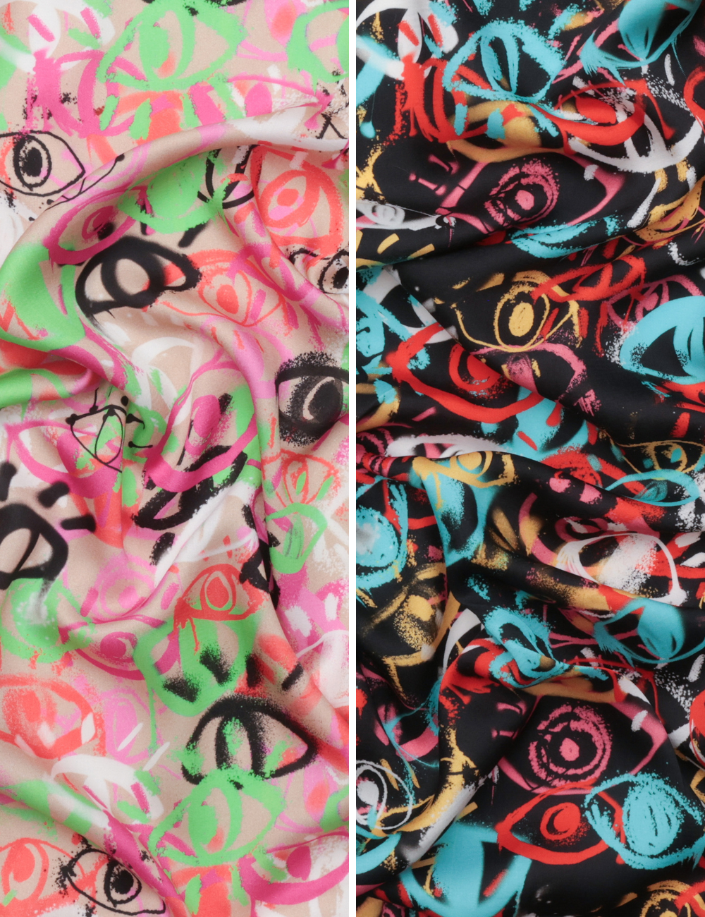 Viscose - Challis - Digital Print - Graffiti Eyes - Assorted