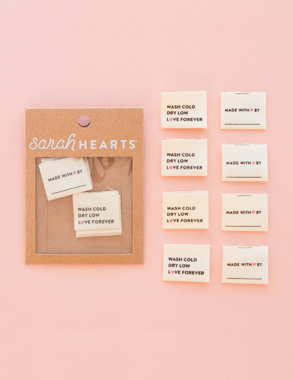 Sarah Hearts - Sewing Labels - Wash Cold Dry Low Organic Cotton