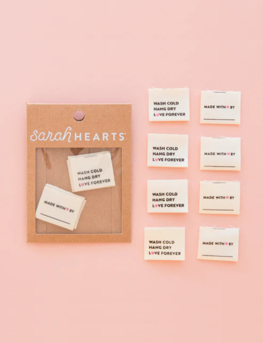 Sarah Hearts - Sewing Labels - Wash Cold Hang Dry Organic Cotton