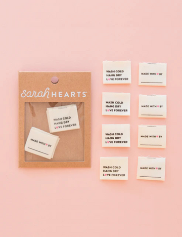Sarah Hearts - Sewing Labels - Wash Cold Hang Dry Organic Cotton