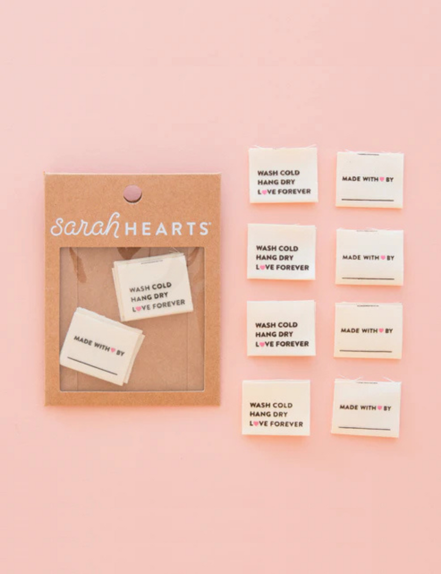 Sarah Hearts - Sewing Labels - Wash Cold Hang Dry Organic Cotton