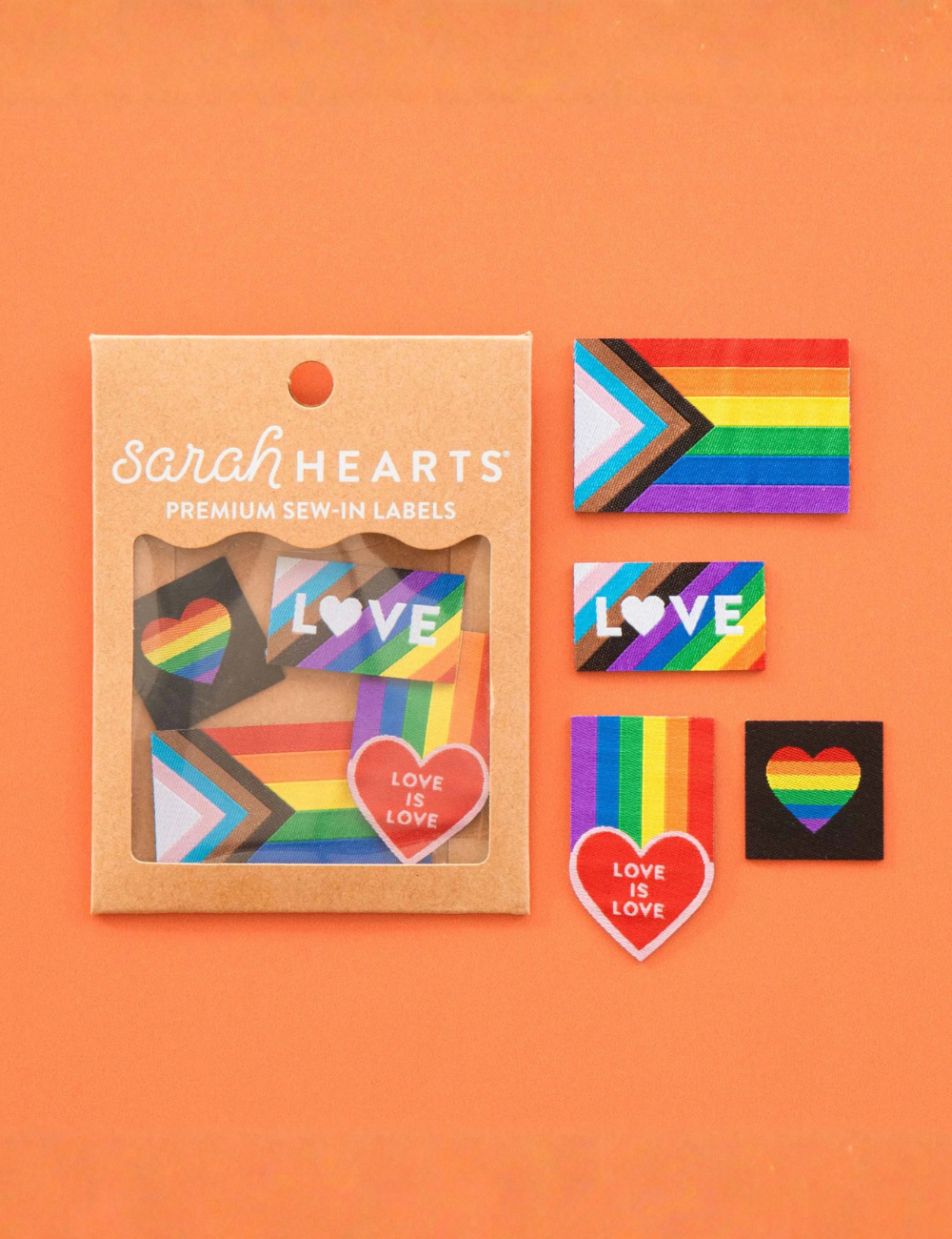 Sarah Hearts - Sewing Labels - Pride Rainbow - Iron-on