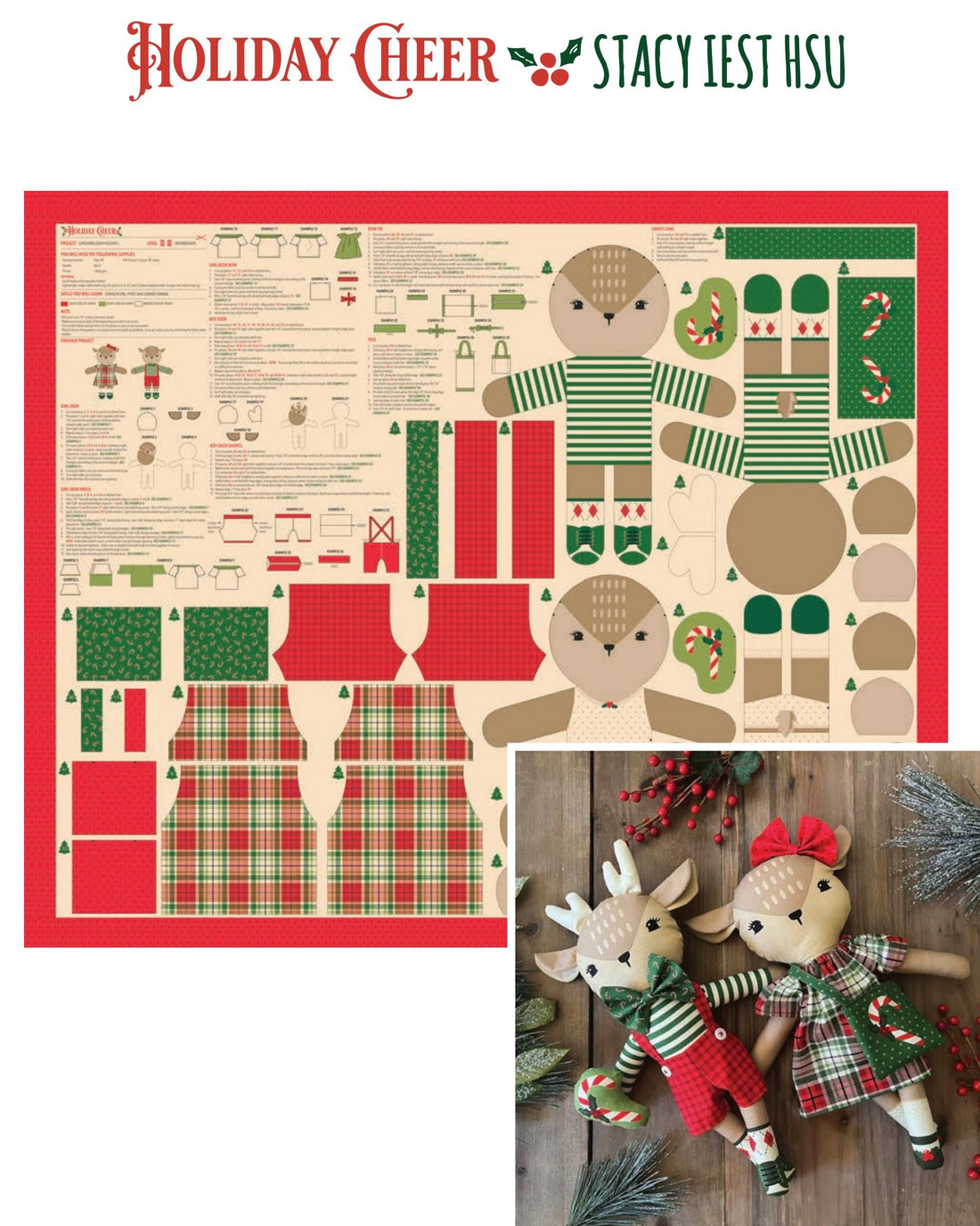 Moda - Cotton - Holiday Cheer - Reindeer Stuffies - Panel