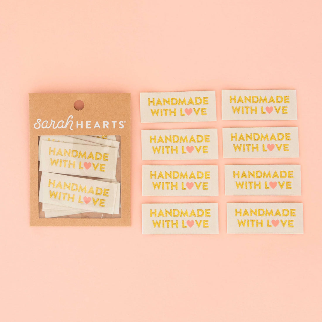 Sarah Hearts - Sewing Labels - Handmade With Love Gold