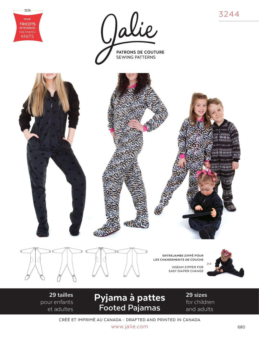 3244 // Footed pyjamas for men, women and children - Jalie