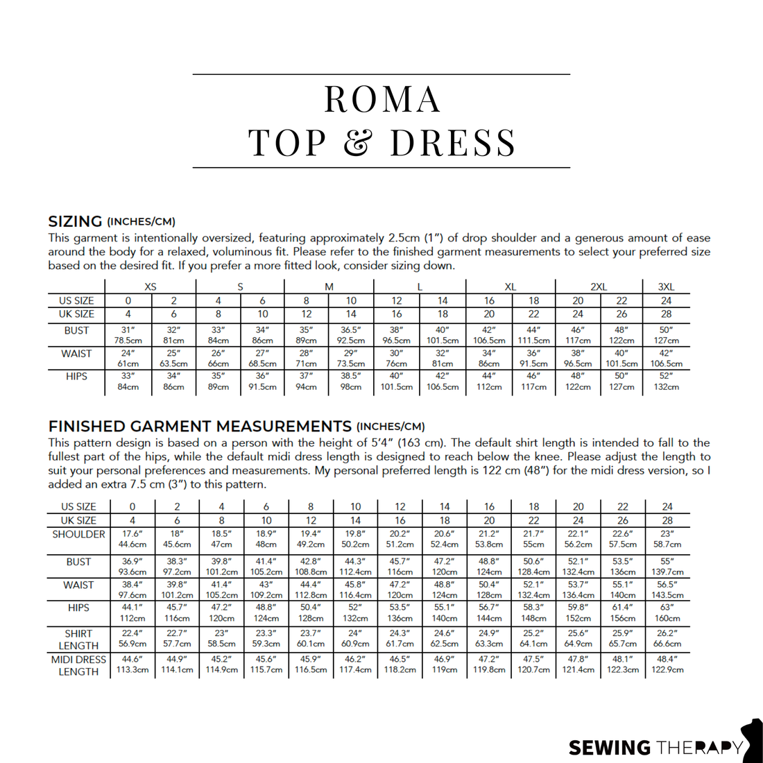 PDF Roma Top & Dress Pattern - Sewing Therapy