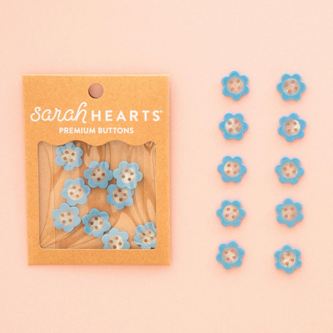 Sarah Hearts - Buttons - Blue Daisy - Small