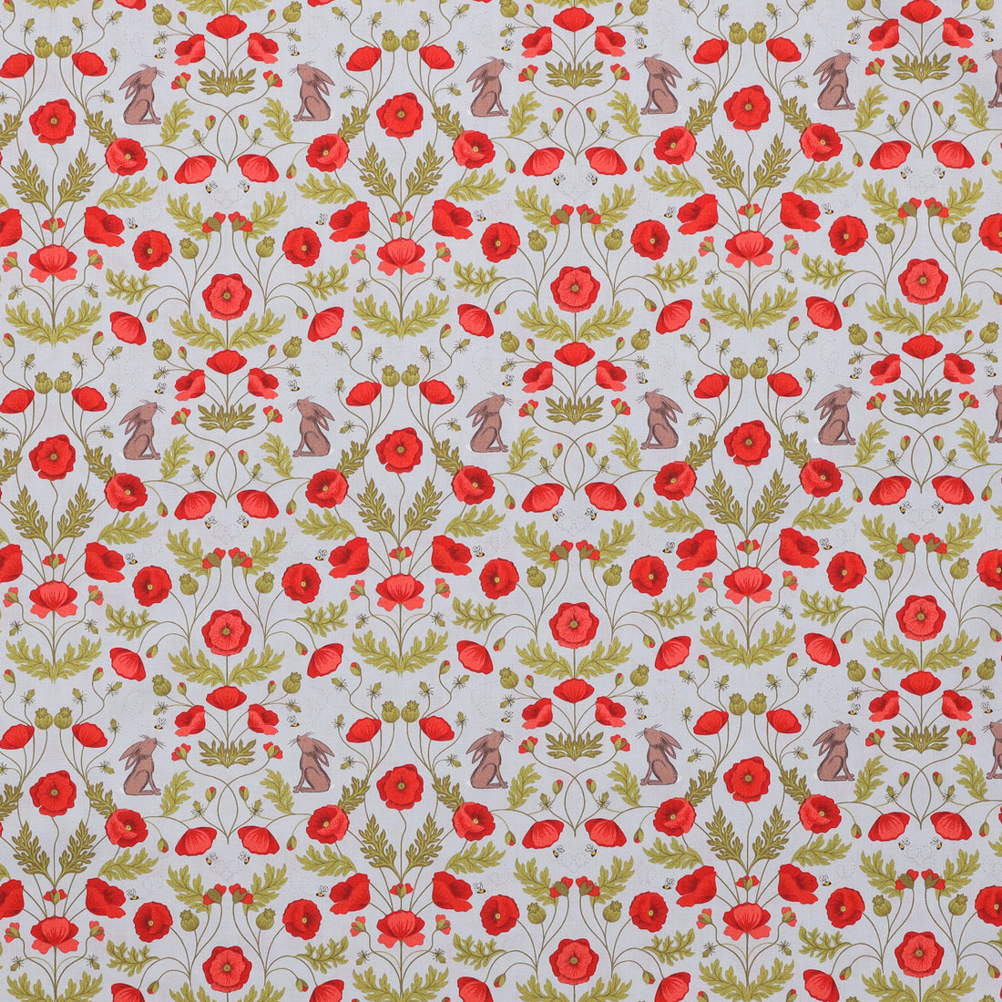 Lewis & Irene - Cotton - Poppies - Poppy and Hare - Light Grey