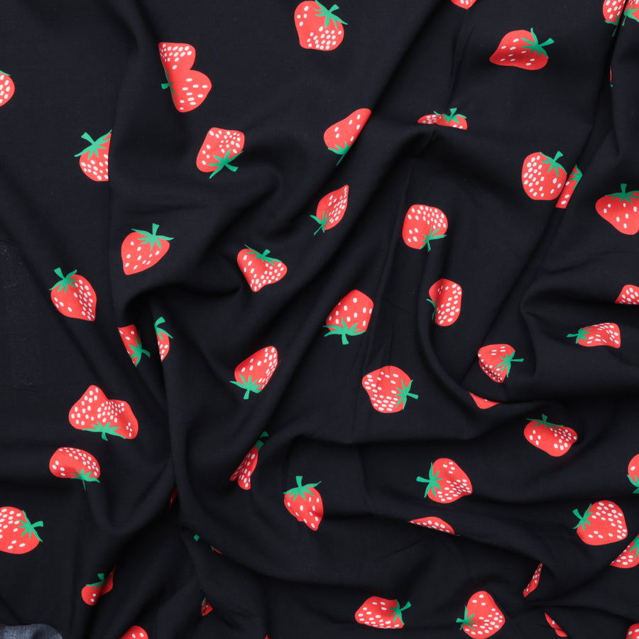 Ruby Star  - Rayon - Strawberries & Friends - Black