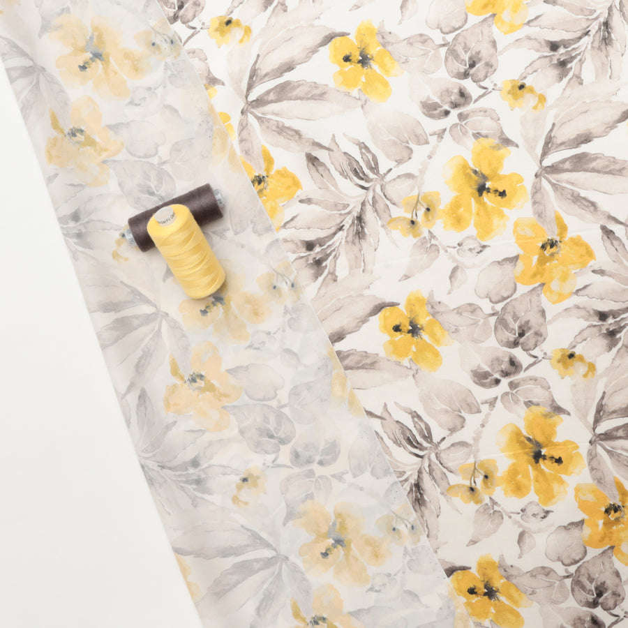 Silk - Charmeuse Print - Floral - Natural Yellow