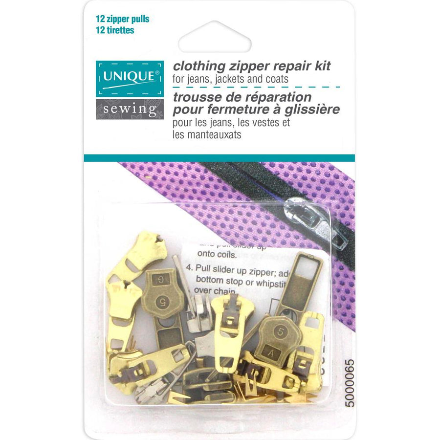 UNIQUE - Clothing Zipper Repair Kit - 12 zipper pulls